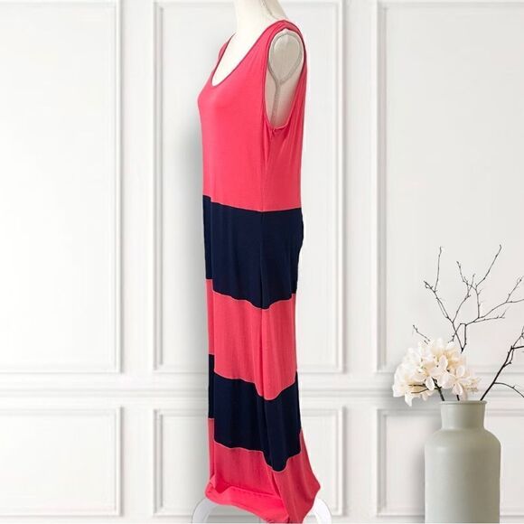 Andrea Orange & Navy Blue Maxi Tank Dress Sz XL - Picture 2 of 7
